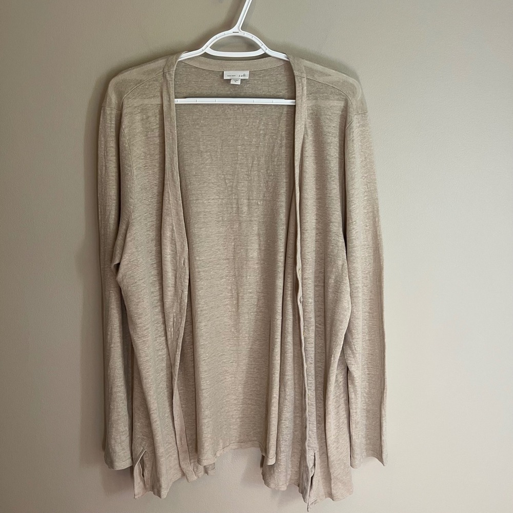 J. Jill Love Linen 100% Cardigan XL Beige Oatmeal Button Front Quiet Lux Capsule